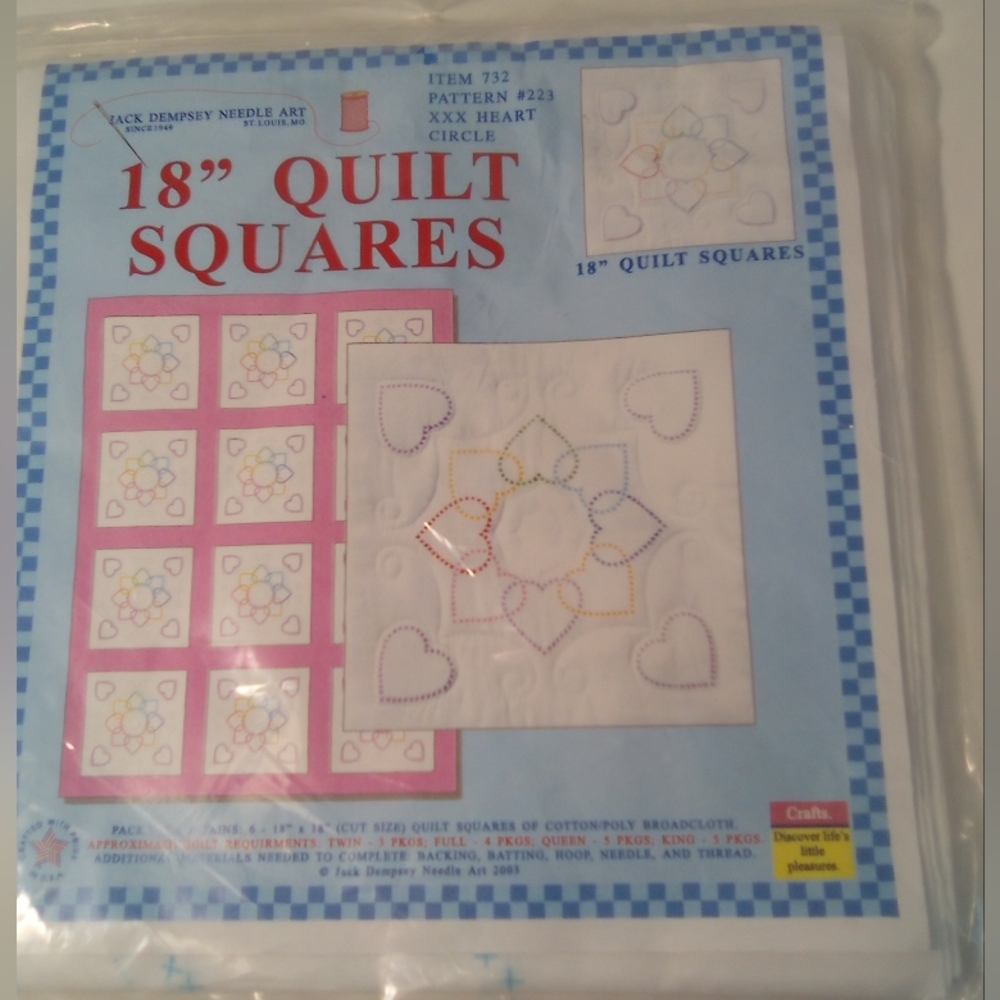 Jack Dempsey Needle Art 18" Quilt Squares - Multicolor Hearts